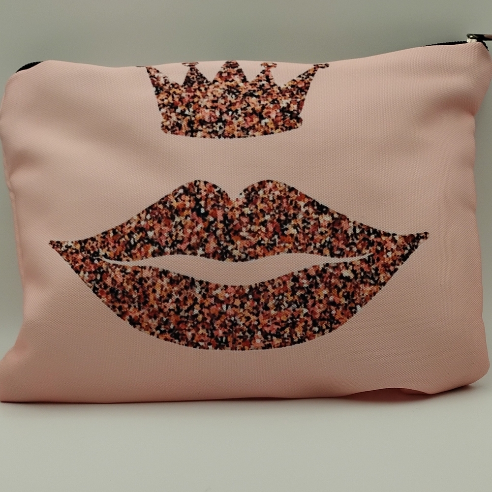 Pink Crown and Lips Cosmetic Pouch (8"L×6"H) 🎁